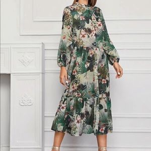 Tropical Ruffled Hem Dress